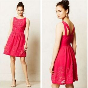 Anthropologie Cotton Moulinette Soeurs Pink Crochet Fit and Flare Dress. Small.